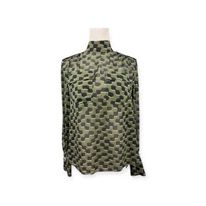 🆕 Kate Spade high neck Black and green geometric print top size small